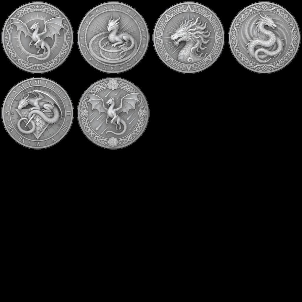 Dragon Coin Depth Map for Laser Engraving, Bronze Relief Medallion Designs