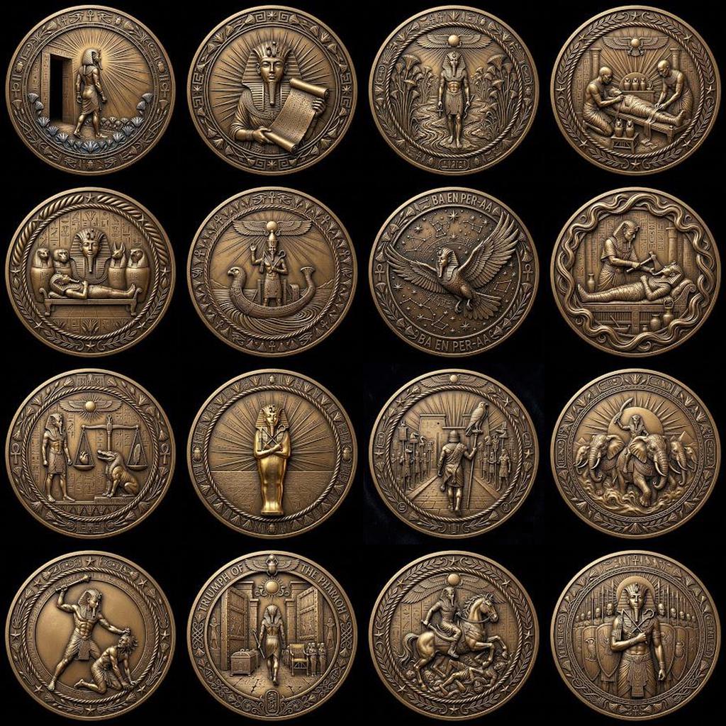 Egyptian Pharaoh Coin, Deep Relief Depth Map for Laser Engraving, PNG Bundle