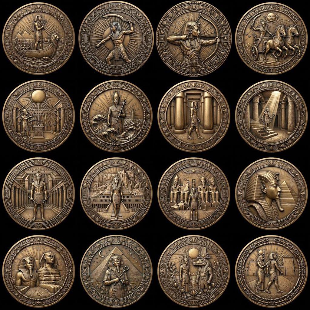 Egyptian Pharaoh Coin, Deep Relief Depth Map for Laser Engraving, PNG Bundle