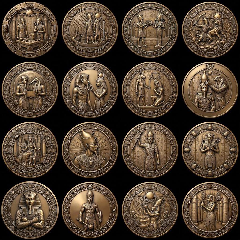 Egyptian Pharaoh Coin, Deep Relief Depth Map for Laser Engraving, PNG Bundle