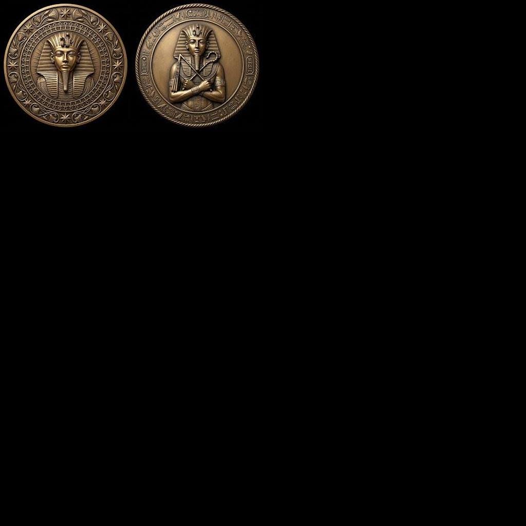 Egyptian Pharaoh Coin, Deep Relief Depth Map for Laser Engraving, PNG Bundle