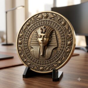 Egyptian Pharaoh Coin, Deep Relief Depth Map for Laser Engraving, PNG Bundle
