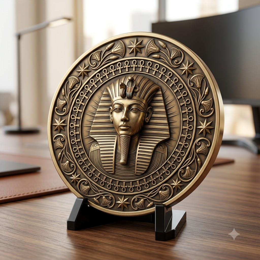 Egyptian Pharaoh Coin, Deep Relief Depth Map for Laser Engraving, PNG Bundle