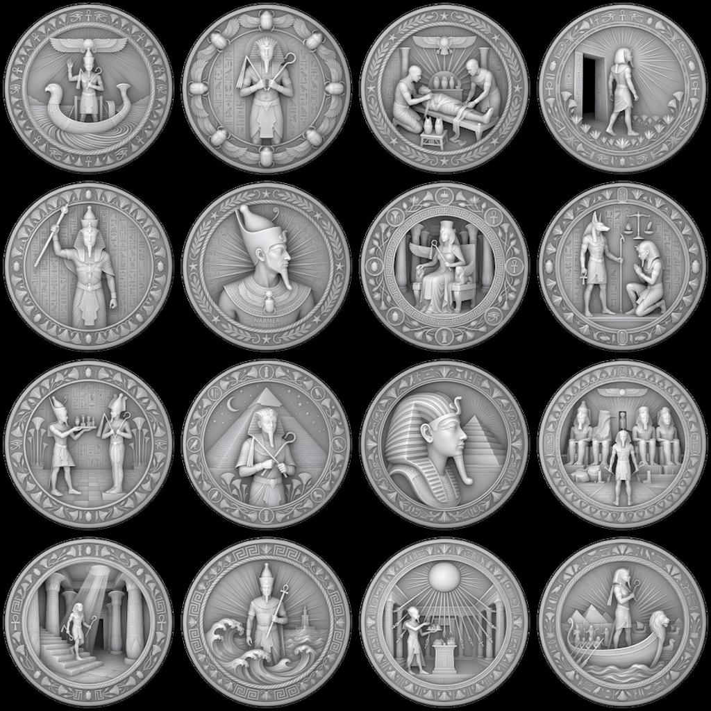 Egyptian Pharaoh Coin, Deep Relief Depth Map for Laser Engraving, PNG Bundle
