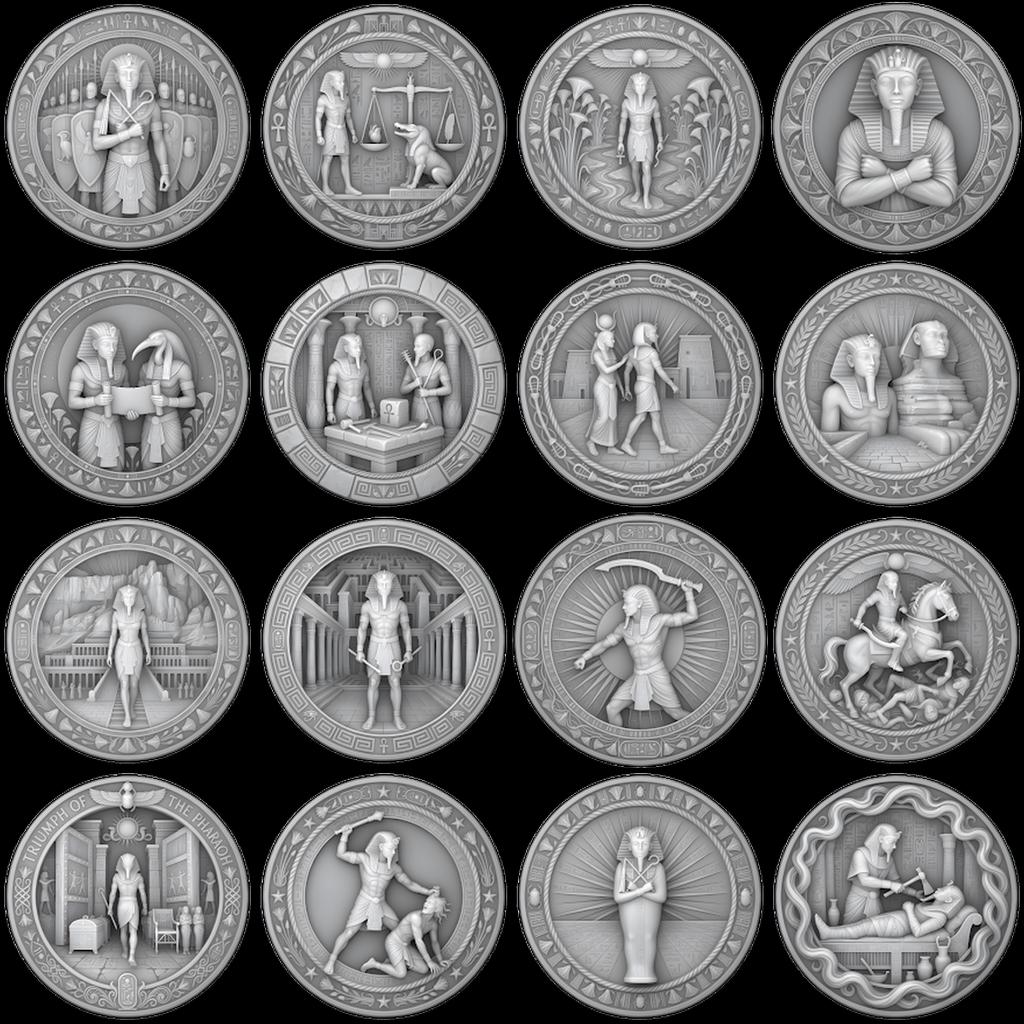 Egyptian Pharaoh Coin, Deep Relief Depth Map for Laser Engraving, PNG Bundle