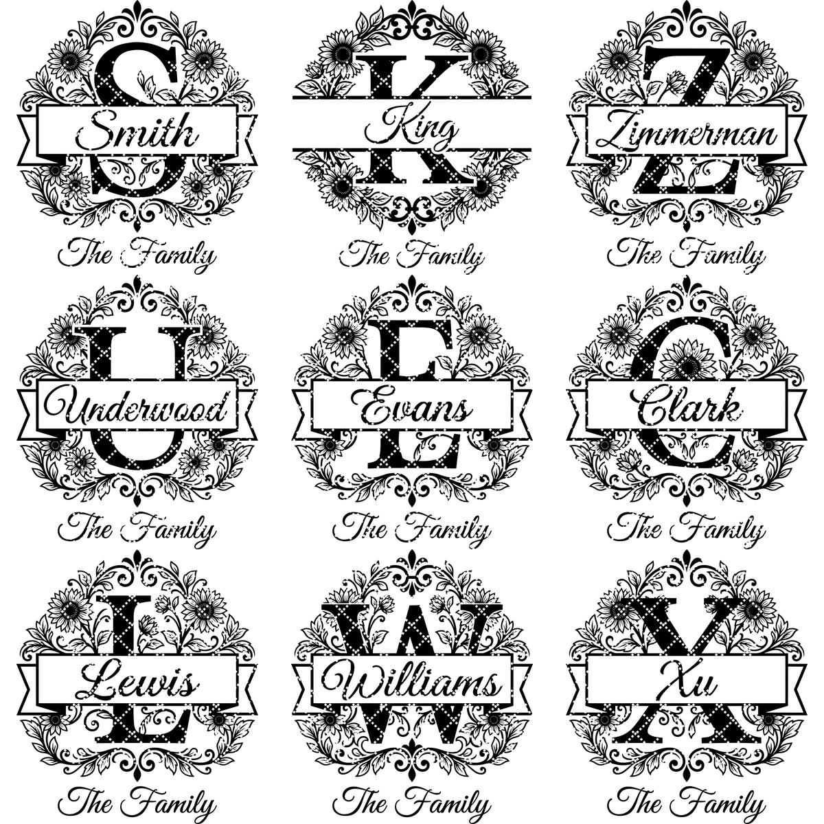 Elegant Floral Monogram Alphabet, Family Name Engraving For Wooden Boards