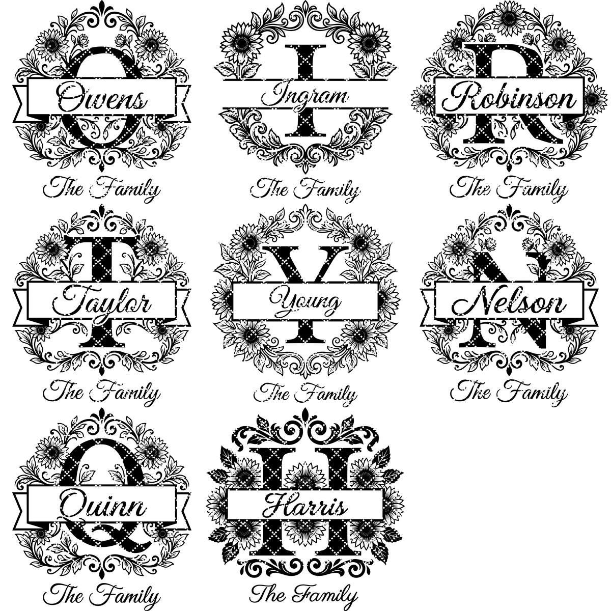 Elegant Floral Monogram Alphabet, Family Name Engraving For Wooden Boards