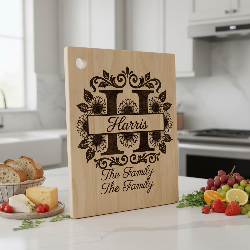 Elegant Floral Monogram Alphabet, Family Name Engraving For Wooden Boards