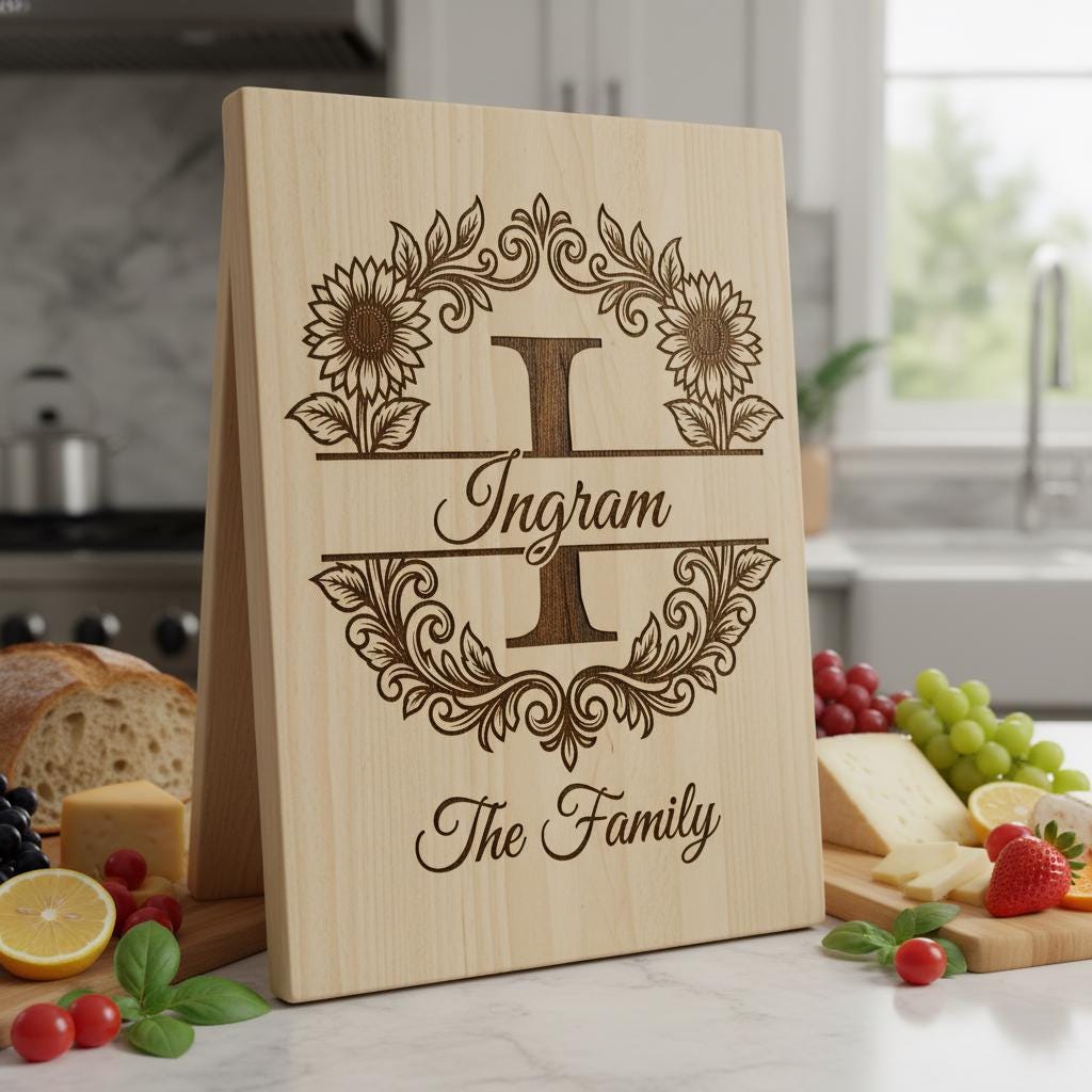 Elegant Floral Monogram Alphabet, Family Name Engraving For Wooden Boards