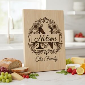 Elegant Floral Monogram Alphabet, Family Name Engraving For Wooden Boards