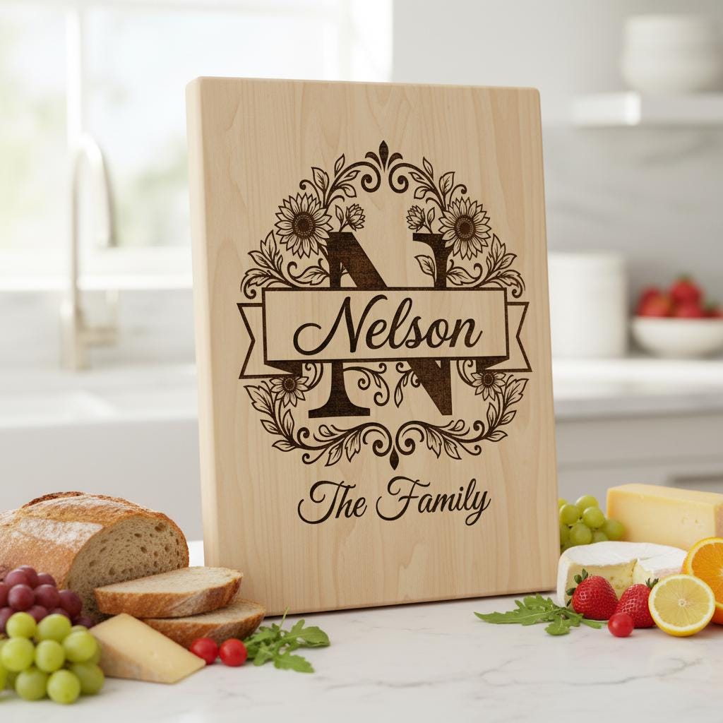 Elegant Floral Monogram Alphabet, Family Name Engraving For Wooden Boards