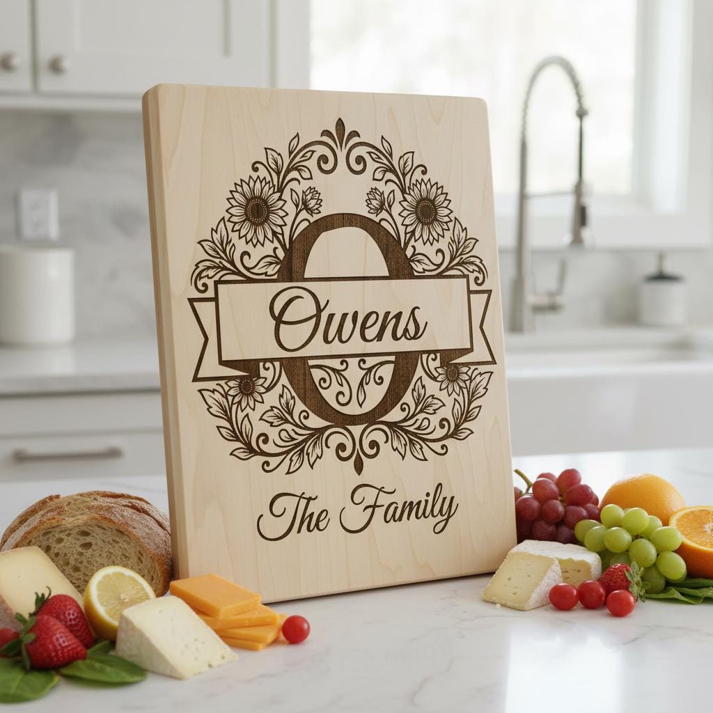 Elegant Floral Monogram Alphabet, Family Name Engraving For Wooden Boards