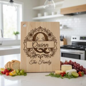 Elegant Floral Monogram Alphabet, Family Name Engraving For Wooden Boards