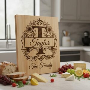 Elegant Floral Monogram Alphabet, Family Name Engraving For Wooden Boards