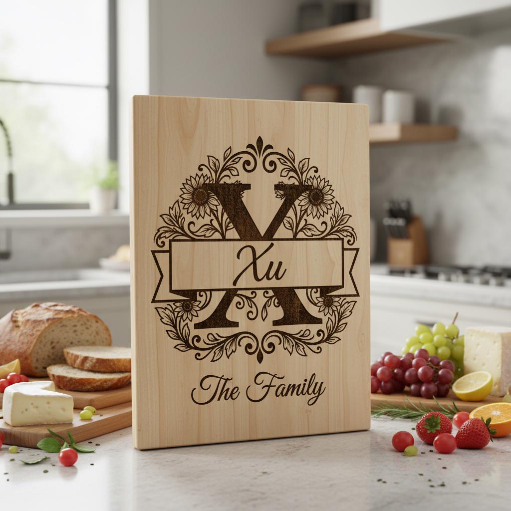 Elegant Floral Monogram Alphabet, Family Name Engraving For Wooden Boards