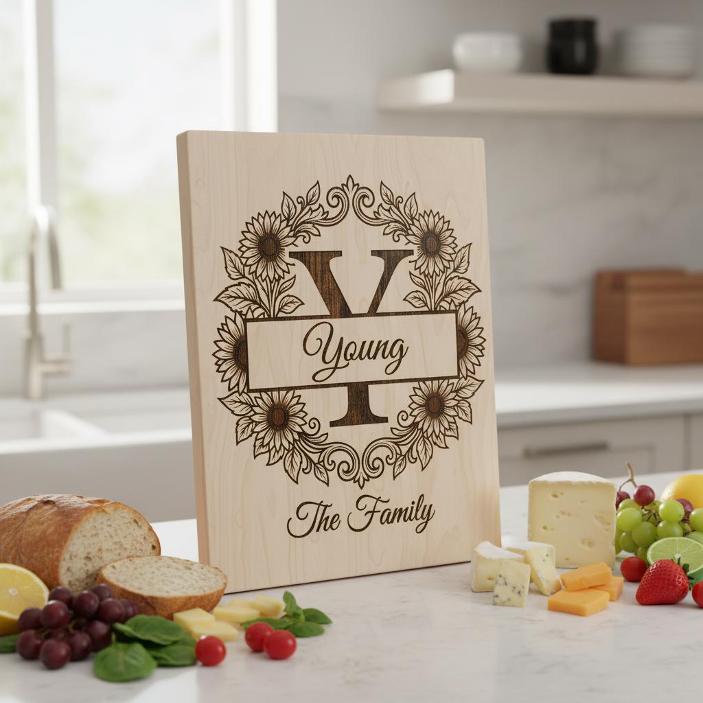 Elegant Floral Monogram Alphabet, Family Name Engraving For Wooden Boards
