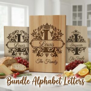 Elegant Monogram A-Z Bundle, Custom Family Name Engraving for Wooden Boards