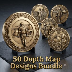 Fallen Hero Memorial Coin Engraving File, Veteran Military Bronze Relief PNG