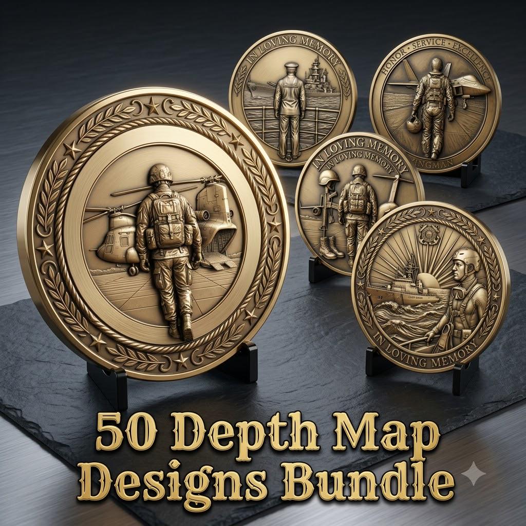Fallen Hero Memorial Coin Engraving File, Veteran Military Bronze Relief PNG
