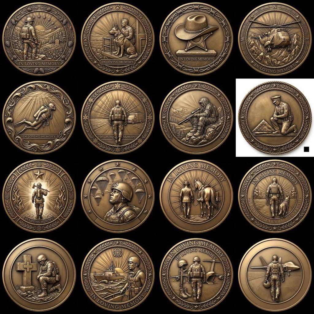 Fallen Hero Memorial Coin Engraving File, Veteran Military Bronze Relief PNG