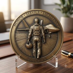 Fallen Hero Memorial Coin Engraving File, Veteran Military Bronze Relief PNG