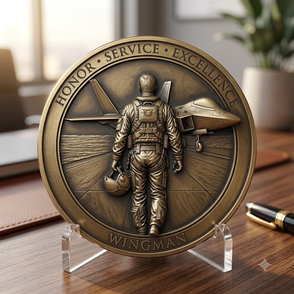 Fallen Hero Memorial Coin Engraving File, Veteran Military Bronze Relief PNG