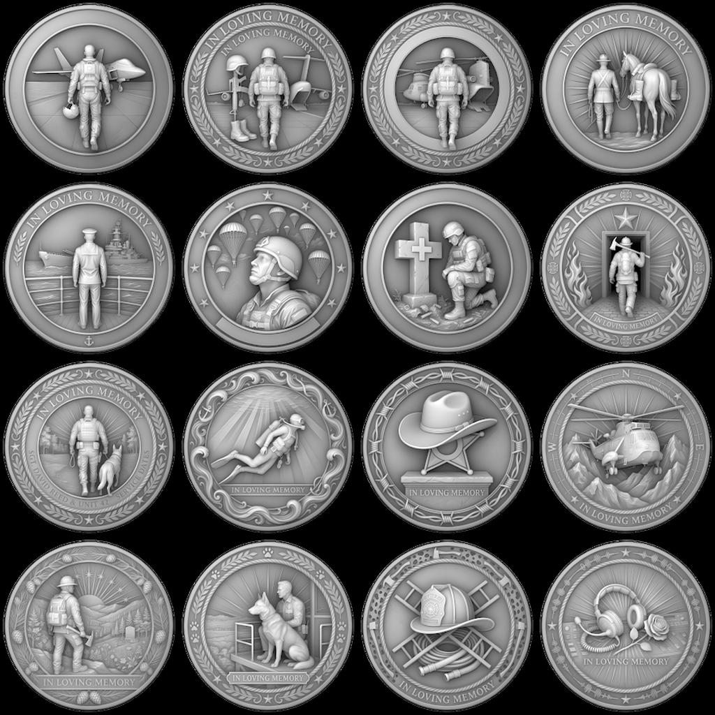 Fallen Hero Memorial Coin Engraving File, Veteran Military Bronze Relief PNG