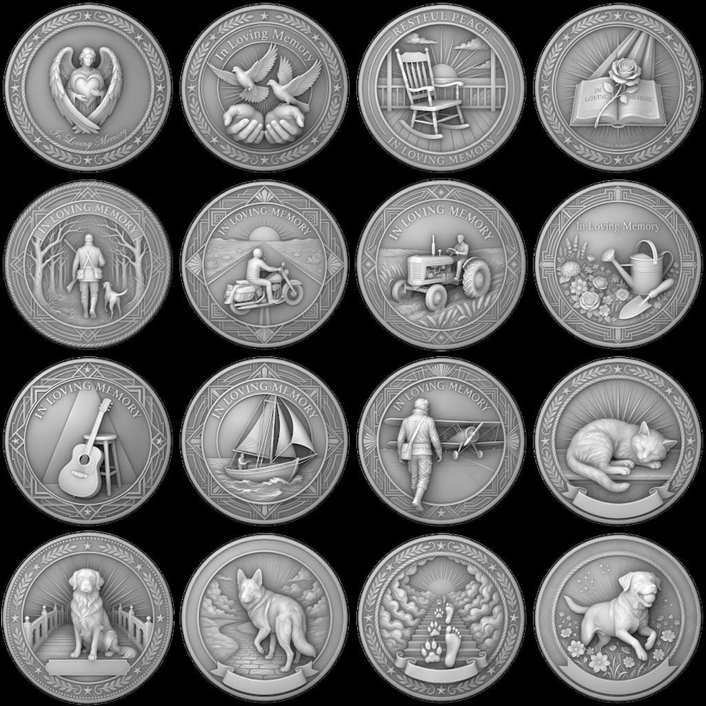 Fallen Hero Memorial Coin Engraving File, Veteran Military Bronze Relief PNG
