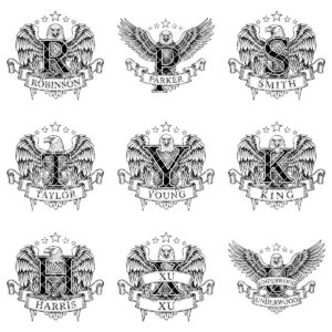 Family Crest Monograms, Alphabet Logos for Engraving, Custom Surname Designs