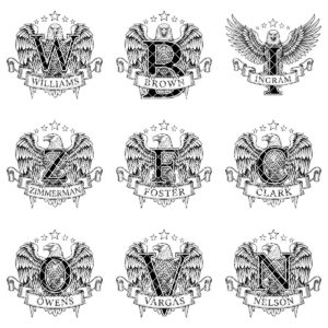 Family Crest Monograms, Alphabet Logos for Engraving, Custom Surname Designs