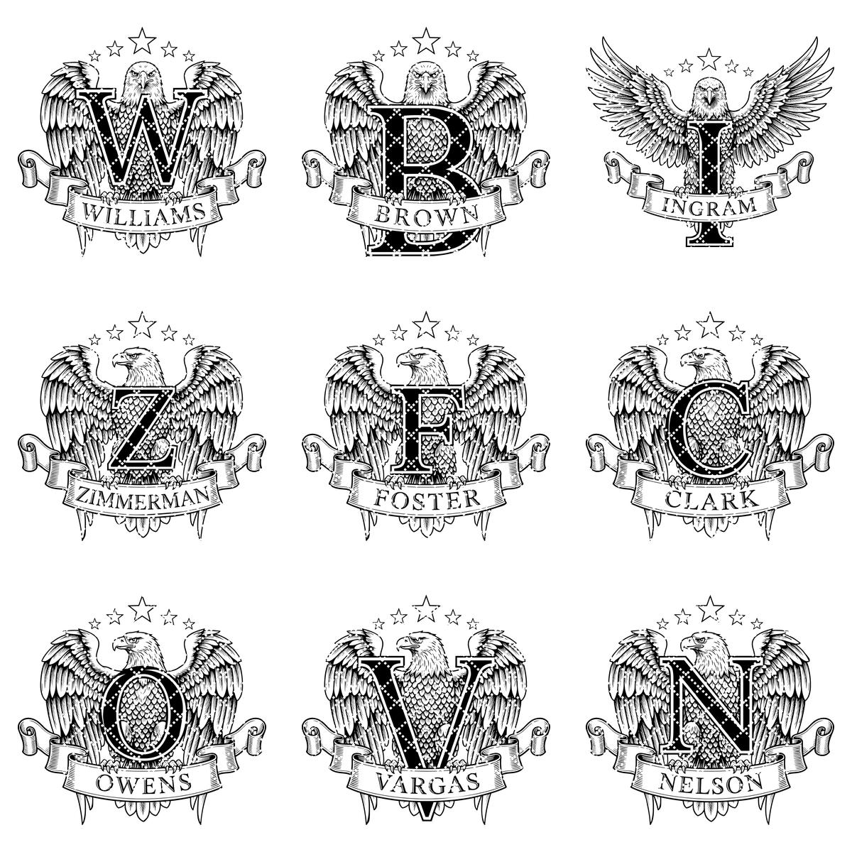Family Crest Monograms, Alphabet Logos for Engraving, Custom Surname Designs