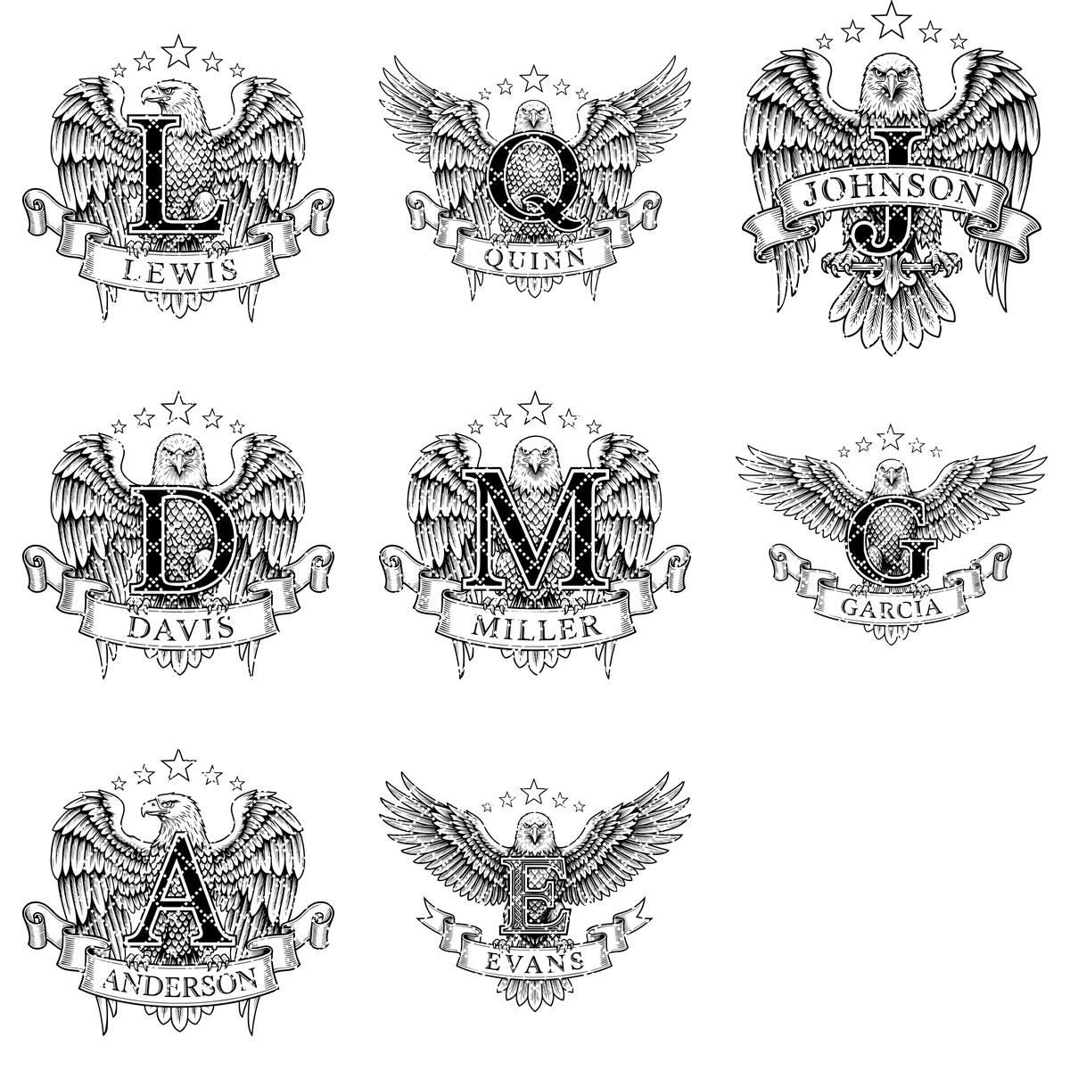 Family Crest Monograms, Alphabet Logos for Engraving, Custom Surname Designs