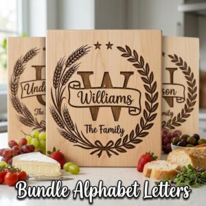 Farmhouse Wreath Monogram Alphabet, Surname Engraving for Custom Boards