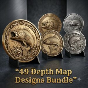 Fish Portrait Depth Map for Laser Coin Engraving, 3D Bronze Relief Art