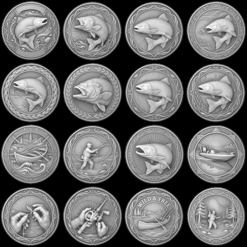 Fish Portrait Depth Map for Laser Coin Engraving, 3D Bronze Relief Art