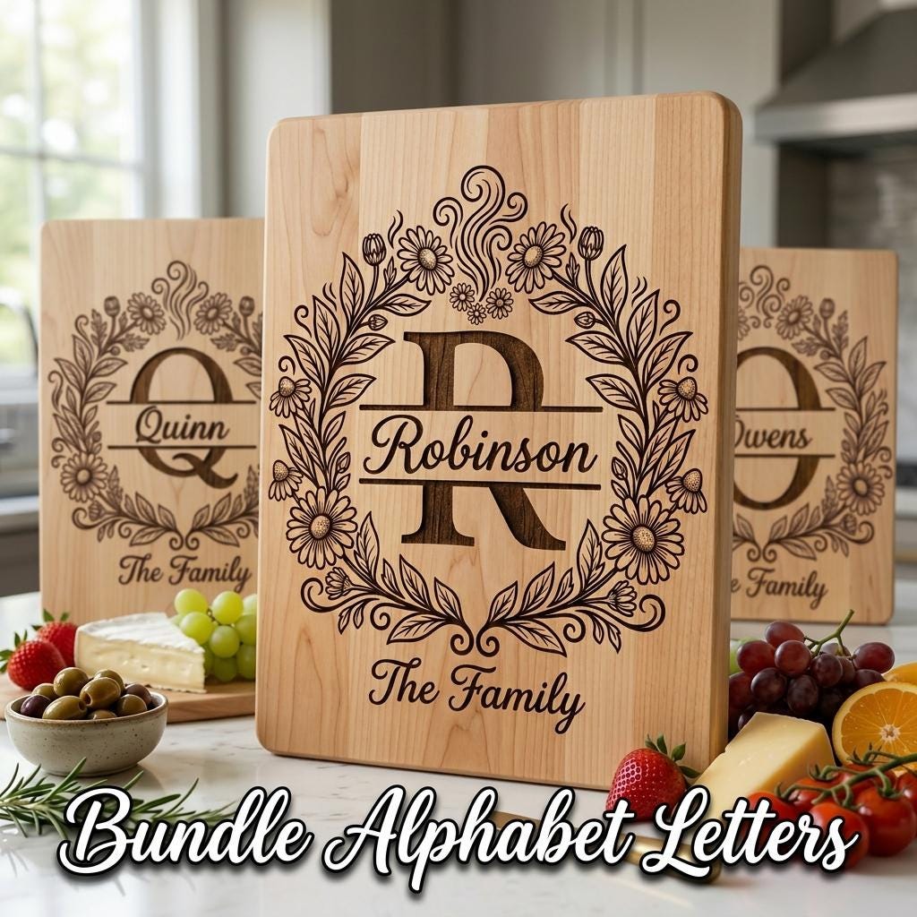 Floral Surname Monogram, Custom Family Name Logo for Laser Engraving