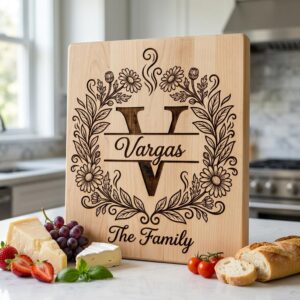 Floral Surname Monogram, Custom Family Name Logo for Laser Engraving