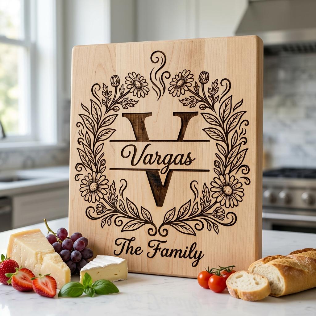 Floral Surname Monogram, Custom Family Name Logo for Laser Engraving
