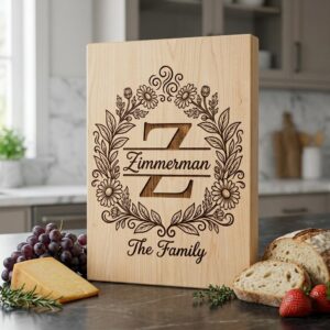 Floral Surname Monogram, Custom Family Name Logo for Laser Engraving