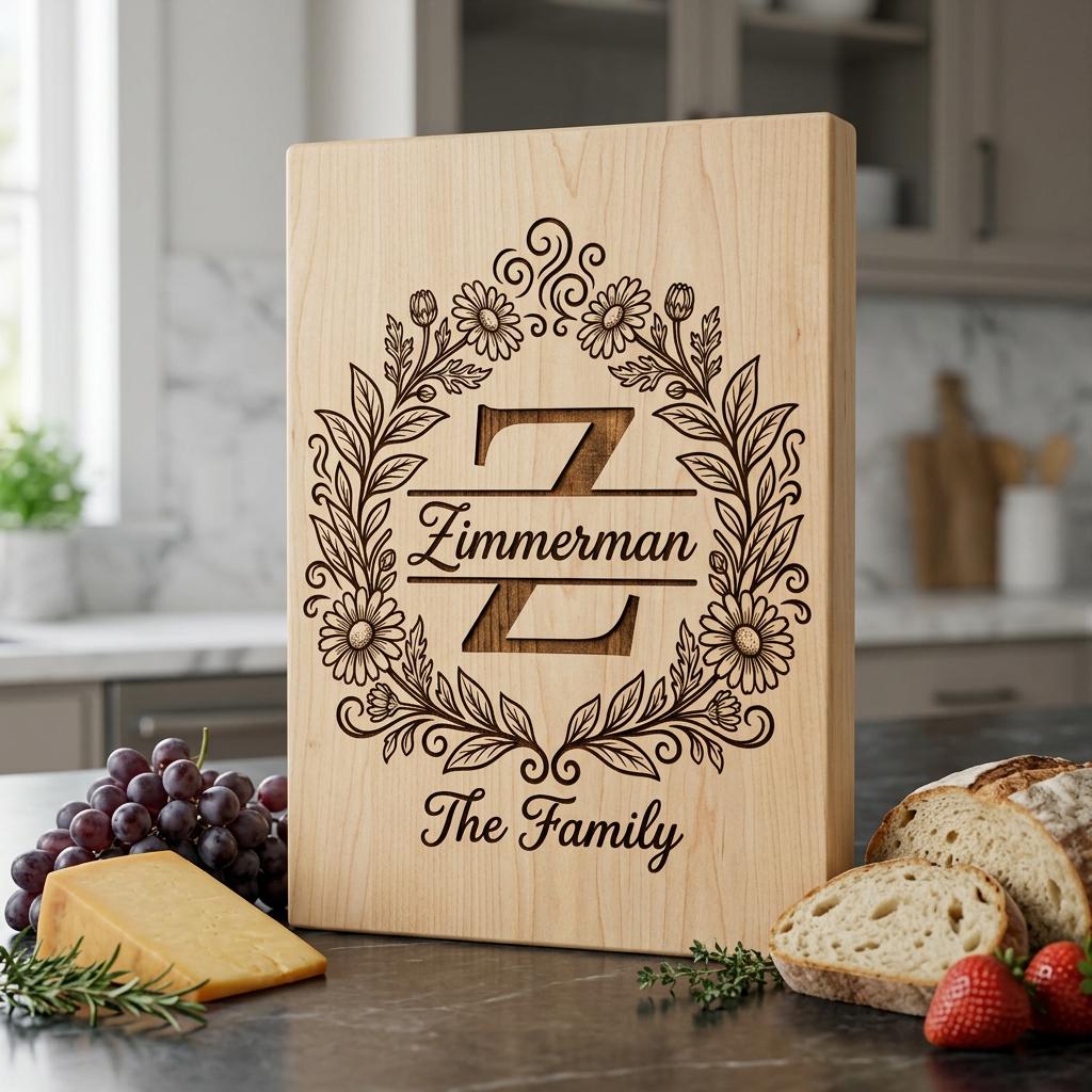 Floral Surname Monogram, Custom Family Name Logo for Laser Engraving