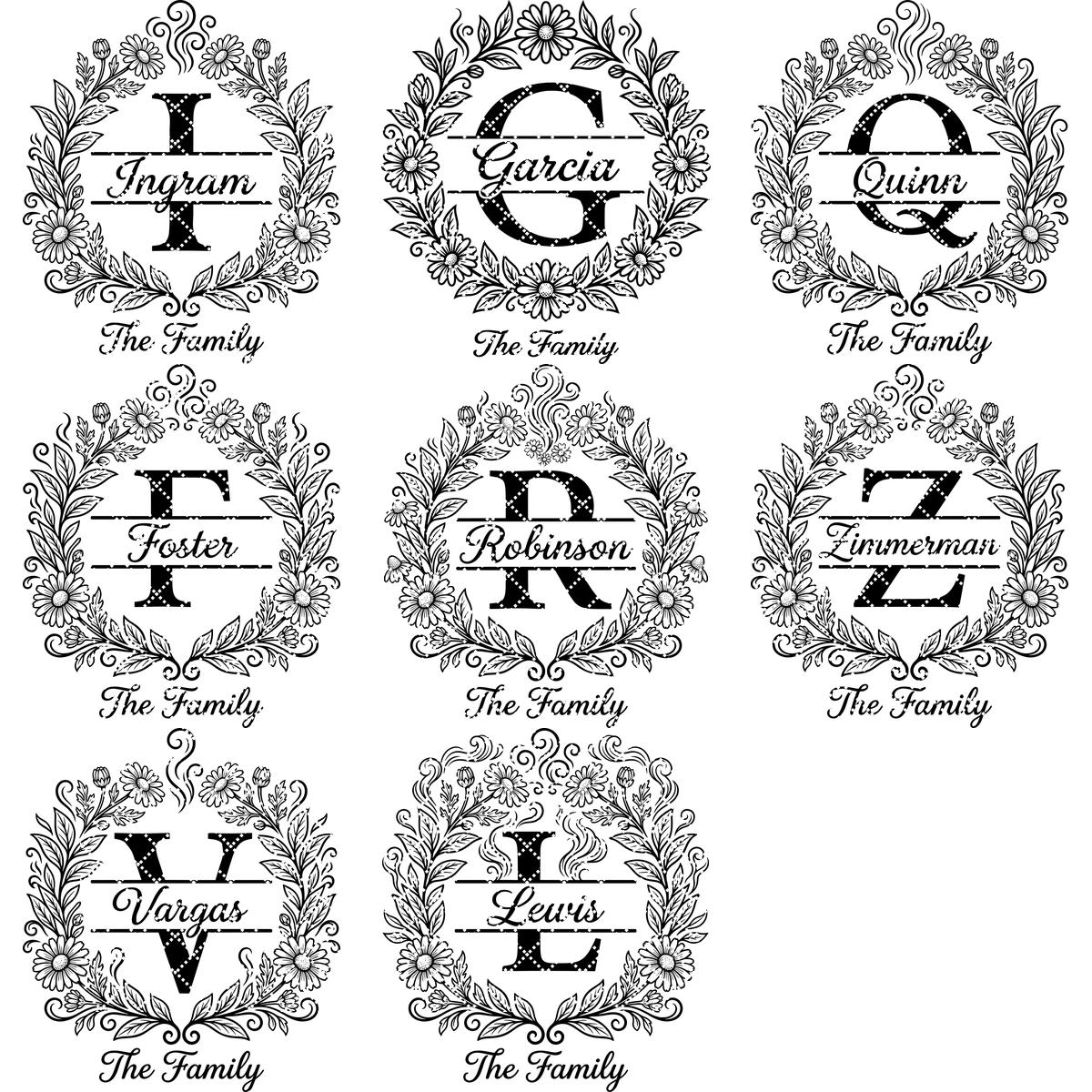 Floral Surname Monogram, Custom Family Name Logo for Laser Engraving