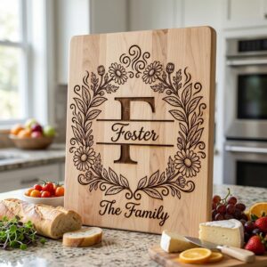 Floral Surname Monogram, Custom Family Name Logo for Laser Engraving