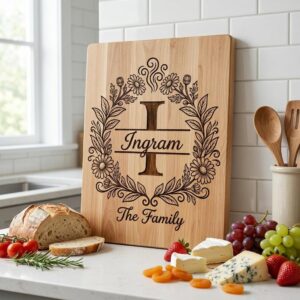 Floral Surname Monogram, Custom Family Name Logo for Laser Engraving