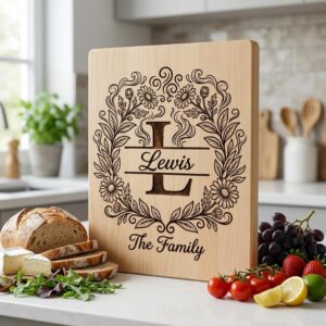 Floral Surname Monogram, Custom Family Name Logo for Laser Engraving