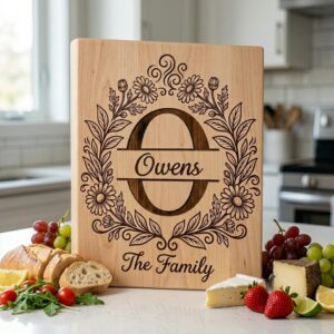 Floral Surname Monogram, Custom Family Name Logo for Laser Engraving
