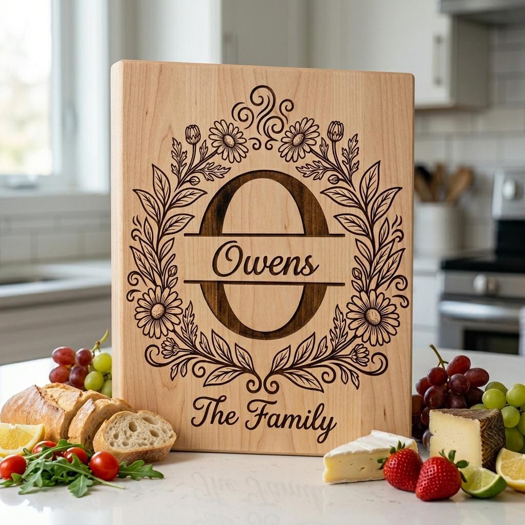Floral Surname Monogram, Custom Family Name Logo for Laser Engraving