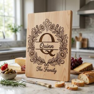 Floral Surname Monogram, Custom Family Name Logo for Laser Engraving