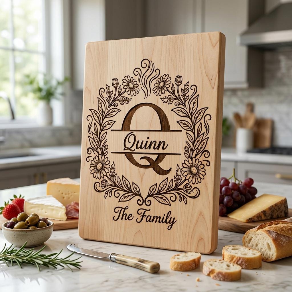 Floral Surname Monogram, Custom Family Name Logo for Laser Engraving