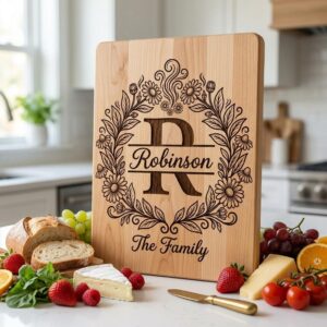Floral Surname Monogram, Custom Family Name Logo for Laser Engraving