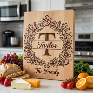 Floral Surname Monogram, Custom Family Name Logo for Laser Engraving